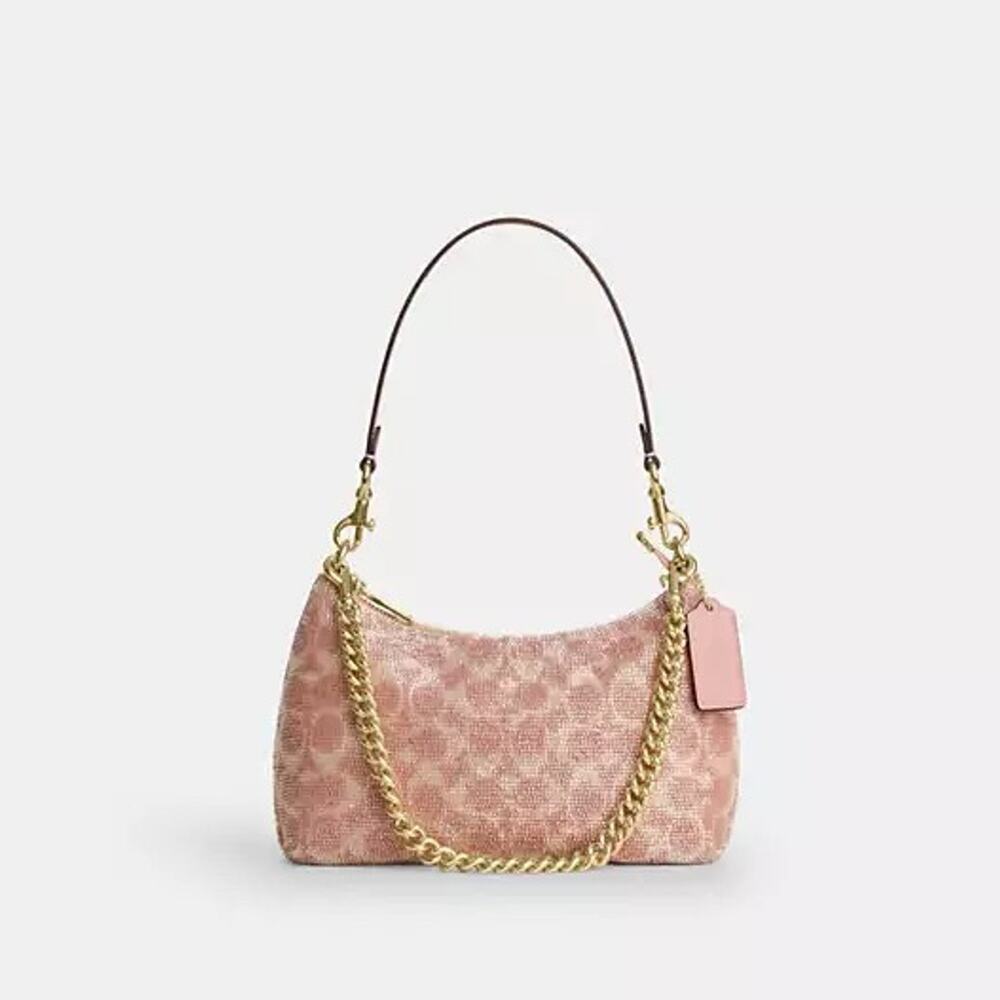 Coach Teri Shoulder Bag In Signature Satin CET14  beaded signature/Gold/Pink